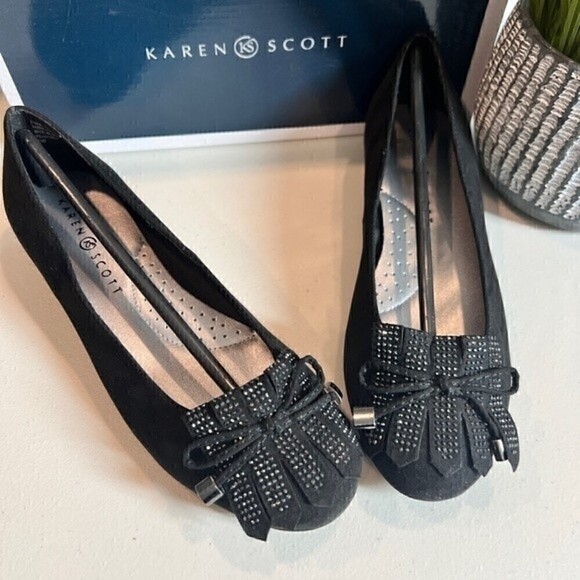 KAREN SCOTT ANABELA RHINESTONE SUEDE SLIP ON BALLET FLATS/Black size 7.5 - Picture 9 of 13